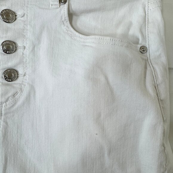 Loft Women's Frayed Denim Skirt 6 White A-Line Button-Fly Stretchy Short Coastal - Picture 4 of 15